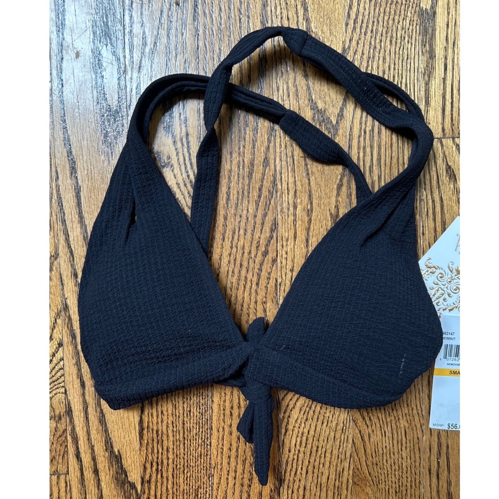BECCA by Rebecca Virtue Black Ribbed Bikini Top Small NEW $56